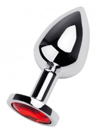 Серебристая коническая анальная пробка с красным кристаллом - 8 см. - ToyFa - купить с доставкой в Омске