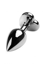 Серебристая коническая анальная пробка с красным кристаллом-сердечком - 7 см. - ToyFa - купить с доставкой в Омске