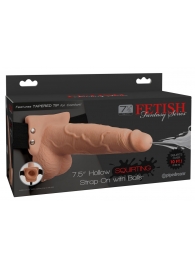 Телесный полый страпон с имитацией эякуляции 7.5  Hollow Squirting Strap-On with Balls Flesh - 21,6 см. - Pipedream - купить с доставкой в Омске