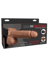Кофейный перезаряжаемый вибрострапон 7  Hollow Rechargeable Strap-on with Balls - 20,3 см. - Pipedream - купить с доставкой в Омске