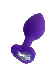 Фиолетовая анальная втулка Diamond Heart с прозрачным кристаллом - 7 см. - ToyFa - купить с доставкой в Омске