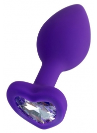 Фиолетовая анальная втулка Diamond Heart с прозрачным кристаллом - 7 см. - ToyFa - купить с доставкой в Омске