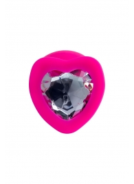 Розовая анальная втулка Diamond Heart с прозрачным кристаллом - 9,5 см. - ToyFa - купить с доставкой в Омске