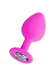 Розовая анальная втулка Brilliant с прозрачным кристаллом - 8 см. - ToyFa - купить с доставкой в Омске