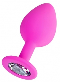 Розовая анальная втулка Brilliant с прозрачным кристаллом - 8 см. - ToyFa - купить с доставкой в Омске