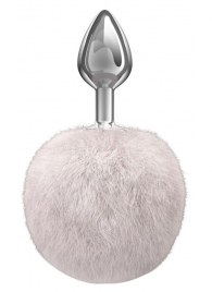 Серебристая анальная пробка с белым пушистым хвостиком Twinkle - Lola Games - купить с доставкой в Омске