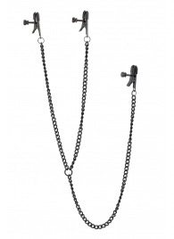 Черные зажимы на соски и клитор на цепочке DELUXE NIPPLE   CLIT CLAMPS - Dream Toys - купить с доставкой в Омске