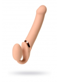 Телесный безремневой вибрострапон Vibrating Bendable Strap-On L - Strap-on-me - купить с доставкой в Омске