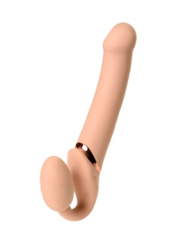 Телесный безремневой вибрострапон Vibrating Bendable Strap-On L - Strap-on-me - купить с доставкой в Омске