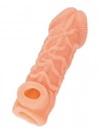 Телесная закрытая насадка с венками Cock Sleeve Size S - 13,8 см. - KOKOS - в Омске купить с доставкой