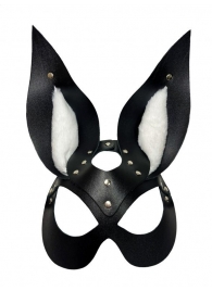 Черная маска зайки с белым мехом на ушках Miss Bunny - БДСМ Арсенал - купить с доставкой в Омске