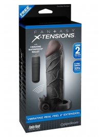 Чёрная вибронасадка с кольцом Vibrating Real Feel 2 Extension - 16 см. - Pipedream - в Омске купить с доставкой