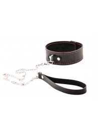 Черный широкий ошейник с красной строчкой и поводком - Crazy Handmade - купить с доставкой в Омске