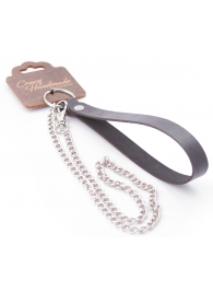 Серебристый металлический поводок с кожаной черной ручкой - 80 см. - Crazy Handmade - купить с доставкой в Омске