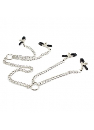 Серебристые зажимы для сосков и половых губ на тонкой цепочке - Notabu - купить с доставкой в Омске