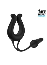 Черная вибронасадка Sex Expert с анальной втулкой - Sex Expert - в Омске купить с доставкой