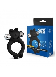 Черное силиконовое эрекционное виброкольцо Sex Expert - Sex Expert - в Омске купить с доставкой