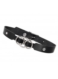Черный кожаный ошейник со связанными кольцами - Pecado - купить с доставкой в Омске