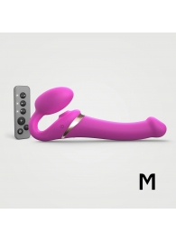 Ярко-розовый безремневой страпон Multi Orgasm Size M с клиторальной стимуляцией - Strap-on-me - купить с доставкой в Омске