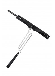 Черный кожаный ошейник-воротник с поводком - Pecado - купить с доставкой в Омске