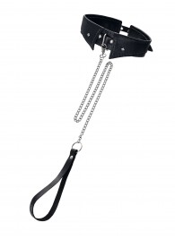 Черный кожаный ошейник-воротник с поводком - Pecado - купить с доставкой в Омске