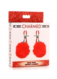 Красные зажимы на соски с помпонами Pom Pom - XR Brands - купить с доставкой в Омске