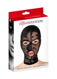 Черная кружевная маска на голову с отверстиями для глаз и рта - Fetish Tentation - купить с доставкой в Омске