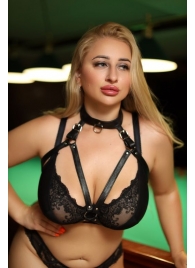 Черная кожаная сбруя с ошейником plus size из нежной кожи - БДСМ Арсенал - купить с доставкой в Омске