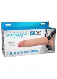Телесный полый страпон на черных ремнях Hollow Silicone Strap-on - 17,8 см. - Pipedream - купить с доставкой в Омске