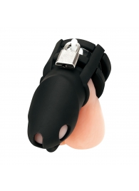 Черная клетка для пениса Silicone Small 2 in Cock Cage With Ball Divider - BlueLine - купить с доставкой в Омске