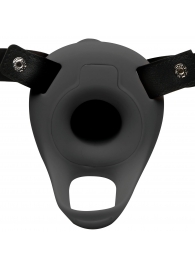 Черный полый страпон с вибрацией 2’’ Erection 28X Smooth Vibrating Silicone Penis Sheath - XR Brands - купить с доставкой в Омске