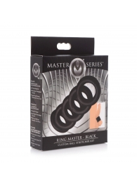 Комплект из 5 черных эрекционных колец для мошонки Ring Master Custom Ball Stretcher Kit - XR Brands - в Омске купить с доставкой