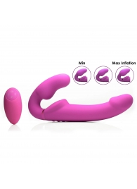 Розовый безремневой страпон с вибрацией и функцией расширения Inflatable Ergo-Fit Strapless Strap-On - XR Brands - купить с доставкой в Омске