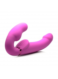 Розовый безремневой страпон с вибрацией и функцией расширения Inflatable Ergo-Fit Strapless Strap-On - XR Brands - купить с доставкой в Омске
