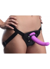 Лиловый поясной страпон Navigator Silicone G-Spot Dildo with Harness - 17,8 см. - XR Brands - купить с доставкой в Омске