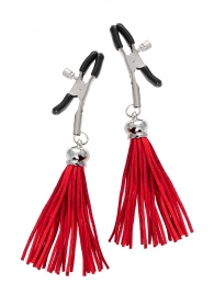 Зажимы на соски «Прищепки» с красными кисточками из замши - Pecado - купить с доставкой в Омске