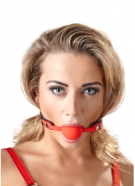 Силиконовый кляп-шар на чёрных ремешках Red Gag silicone - Orion - купить с доставкой в Омске