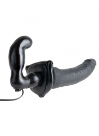 Черный страпон с вагинальной пробкой Deluxe Vibrating Penetrix Strap-On - 19 см. - Pipedream - купить с доставкой в Омске