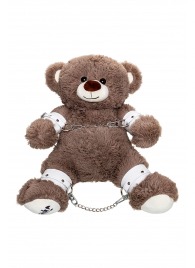 Бондажный набор: бурый мишка с белыми оковами и наручниками - Pecado - купить с доставкой в Омске