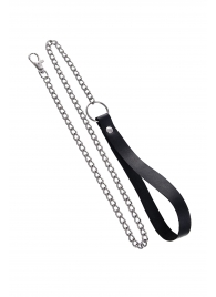 Поводок с ручкой из черной натуральной кожи и карабином для ошейника - Pecado - купить с доставкой в Омске