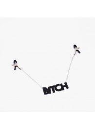 Зажимы на соски с кожаной подвеской Bitch - Crazy Handmade - купить с доставкой в Омске