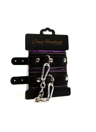 Черно-фиолетовые скругленные наручники с мягкой подкладкой - Crazy Handmade - купить с доставкой в Омске