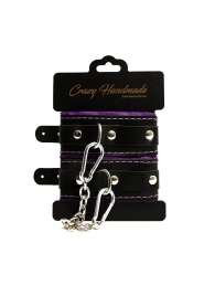 Черно-фиолетовые скругленные наручники с мягкой подкладкой - Crazy Handmade - купить с доставкой в Омске