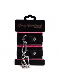 Черно-розовые скругленные наручники с мягкой подкладкой - Crazy Handmade - купить с доставкой в Омске