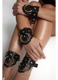 Черные кожаные оковы с резными узорами и клепками - Crazy Handmade - купить с доставкой в Омске