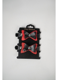 Черно-красные кожаные наручники с бантиками - Crazy Handmade - купить с доставкой в Омске