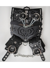 Черный ажурный кожаный набор фиксаций - Crazy Handmade - купить с доставкой в Омске