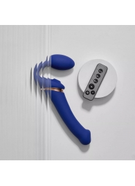 Синий безремневой страпон Multi Orgasm Bendable Strap-On size L с клиторальной стимуляцией - Strap-on-me - купить с доставкой в Омске