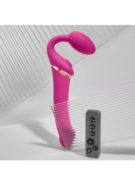 Ярко-розовый безремневой страпон Multi Orgasm Bendable Strap-On size L с клиторальной стимуляцией - Strap-on-me - купить с доставкой в Омске