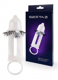 Эластичная насадка на пенис с подхватом мошонки и стимулирующими «ресничками» - Sextaz - в Омске купить с доставкой